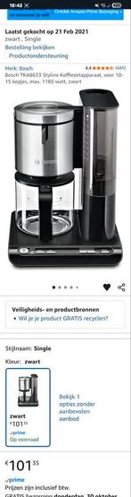 Bosch TKA8633 Styline Koffiezetapparaat - Zwart, Witgoed en Apparatuur, Koffiezetapparaten, Ophalen of Verzenden