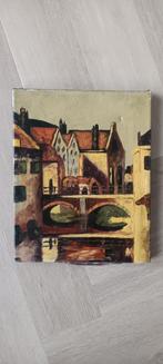 Stadsgezicht met brug. Impressionisme, 24 cm bij 30 cm, Antiek en Kunst, Ophalen of Verzenden