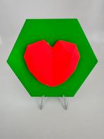 Decoratietegeltje diamant hart 10x10 fluo groen/fluo oranje, Verzenden, Nieuw