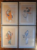 4 Chinese prenten, getekend, Chinese SCHADUW FIGUREN/POPPEN, Antiek en Kunst, Ophalen of Verzenden