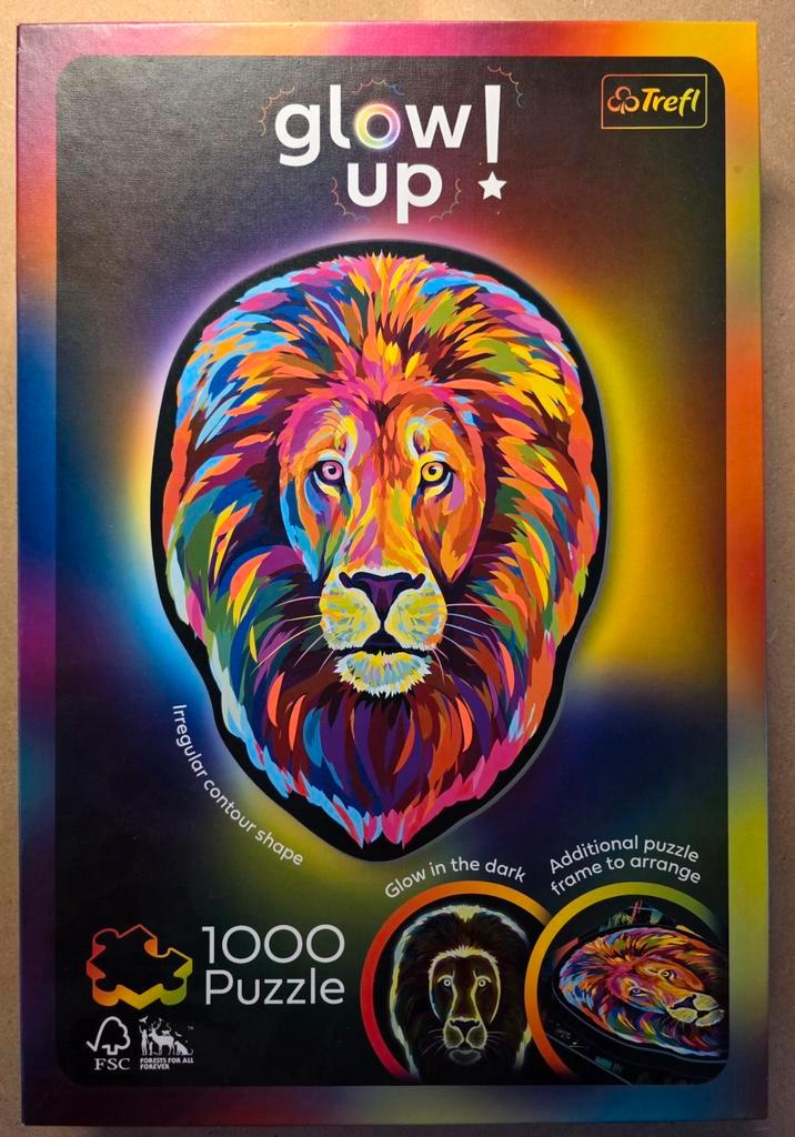 Trefl Glow Up Leeuw Puzzel 1000 stukjes - Nieuw!, Hobby en Vrije tijd, Denksport en Puzzels, Zo goed als nieuw, Legpuzzel, 500 t/m 1500 stukjes