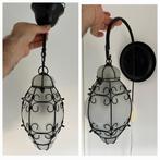 Lampenset zwart metaal met melkglas, Huis en Inrichting, Lampen | Hanglampen, Ophalen of Verzenden, Gebruikt, Glas, Minder dan 50 cm