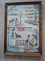 Geborduurd schilderij 'de 4 jaargetijden'. 42cm/58cm, Ophalen of Verzenden