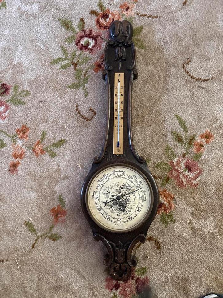 Antieke Barometer met Thermometer, Antiek en Kunst, Antiek | Glas en Kristal, Ophalen of Verzenden