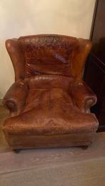 Geleefde schapenleren oorfauteuil, Huis en Inrichting, Fauteuils, Ophalen of Verzenden, Zo goed als nieuw, 75 tot 100 cm