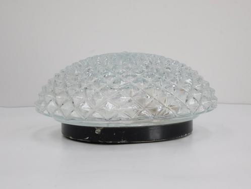 Vintage glazen plafondlamp, Huis en Inrichting, Lampen | Plafondlampen, Gebruikt, Glas, Metaal, Ophalen of Verzenden