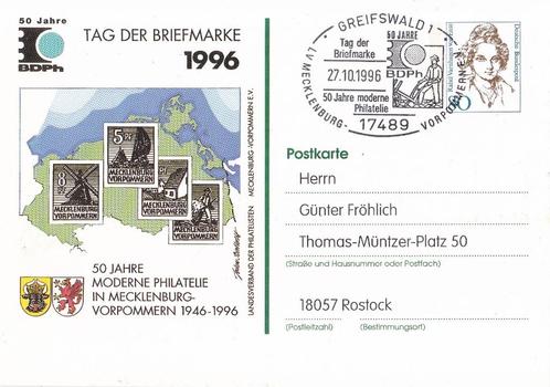Duitsland – Postkarte – Tag der Briefmarke 1996 – 50 Jahre B, Postzegels en Munten, Brieven en Enveloppen | Buitenland, Briefkaart