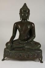 +Bronzen Tibetan Bhumisparsh Boeddha op Altaar 19/20ste Eeuw, Ophalen of Verzenden