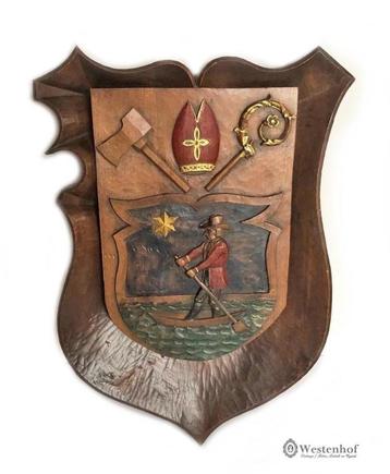 Oude wanddecoratie - wandbord hout - houtsnijwerk antiek beschikbaar voor biedingen