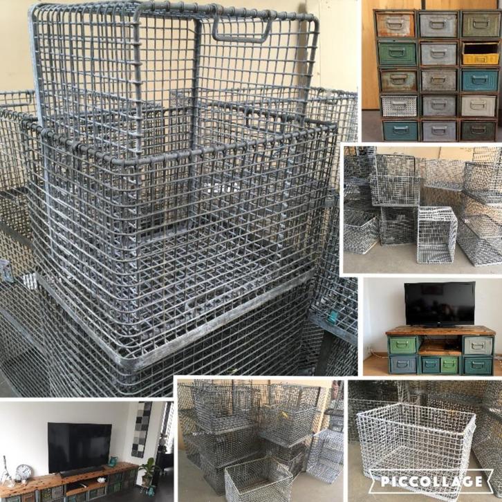 Industriële Mand Kist Draadmand Opbergmand Houtmand AKTIE, Huis en Inrichting, Woonaccessoires | Schalen en Manden, Rond, Riet
