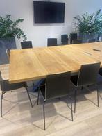 Eikenhouten tafel met 10 stoelen, stalen frame, Huis en Inrichting, Tafels | Eettafels, 150 tot 200 cm, 150 tot 200 cm, Zo goed als nieuw