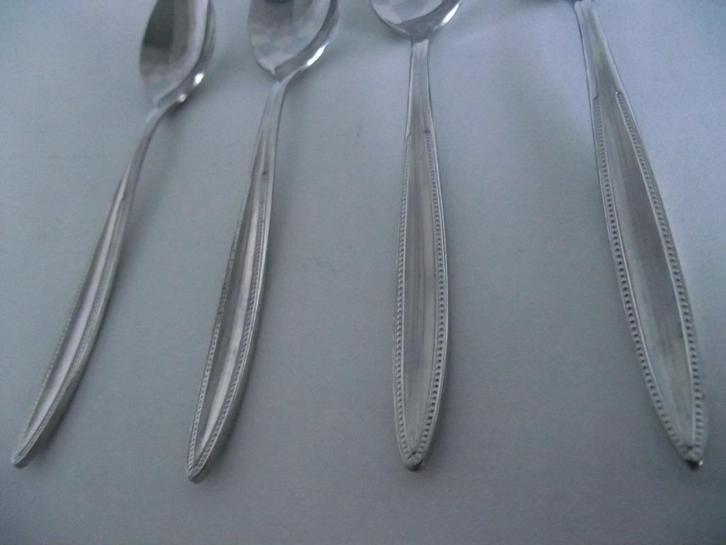 4 parelrand theelepeltje 12cm RVS 18-8 van Nelle 1960 ook ps, Antiek en Kunst, Antiek | Bestek, Ophalen of Verzenden