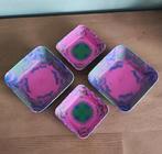 Vintage schaaltjes kunststof roze lila groen vierkant, Ophalen of Verzenden, Huis en Inrichting