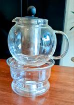 Glazen theepot met zeef en theelicht warmer, Ophalen, Zo goed als nieuw