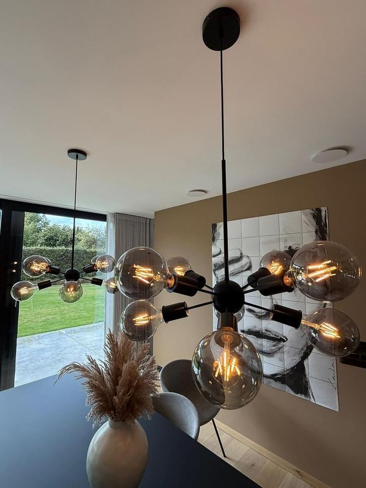 Hanglamp zwart van loods 5 (design afdeling), Huis en Inrichting, Lampen | Kroonluchters, Zo goed als nieuw, Glas, Ophalen of Verzenden