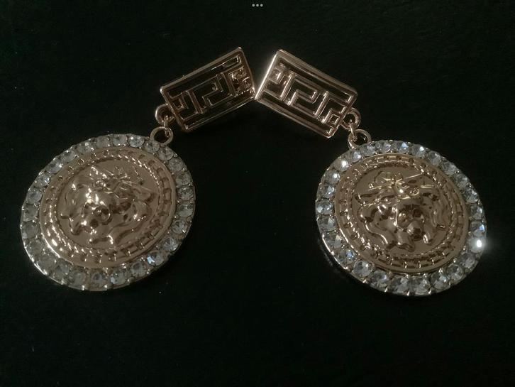 Vintage vergulde oorbellen leeuw meander Versace logo, Sieraden, Tassen en Uiterlijk, Oorbellen, Zo goed als nieuw, Hangers, Overige materialen