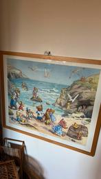 Vintage poster Molly Brett Teddy Bear Beach in houten lijst, Ophalen of Verzenden, Wanddecoratie