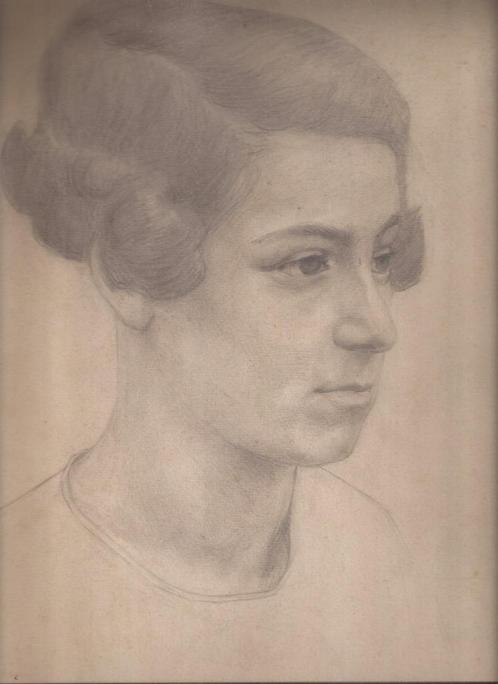 Portret Vrouw Potlood tekening 20er jaren, Antiek en Kunst, Kunst | Tekeningen en Foto's, Ophalen of Verzenden
