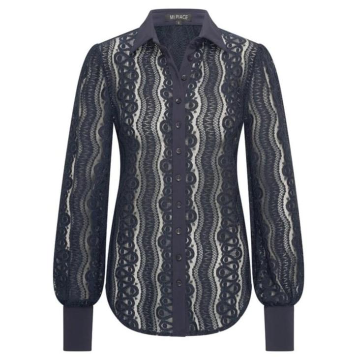 Nieuw Mi Piace donker blauwe kanten blouse | S M L XL XXL, Kleding | Dames, Blouses en Tunieken, Nieuw, Maat 42/44 (L), Blauw