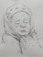 Potlood tekening slapende vrouw Vera Jongejan gesigneerd, Antiek en Kunst, Ophalen