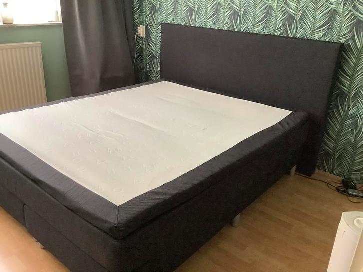 Boxspring 160x200 antraciet, Huis en Inrichting, Slaapkamer | Boxsprings, Gebruikt, 160 cm, 200 cm, Tweepersoons, Grijs, Ophalen