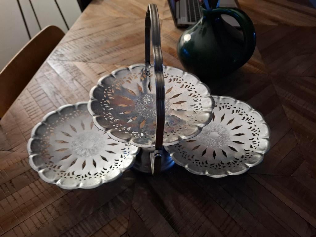 Vintage zilver etagere 3 plateaus, Ophalen of Verzenden