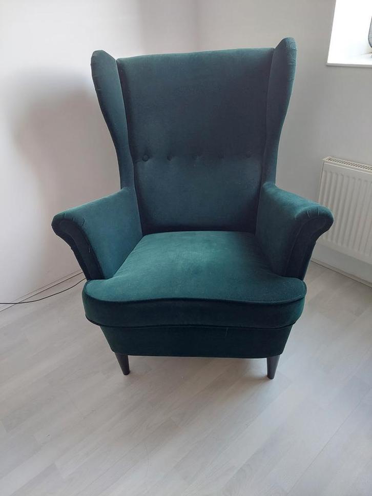 Groene fauteuils (2 stuks) in goede staat, Huis en Inrichting, Fauteuils, Zo goed als nieuw, Hout, Stof, 75 tot 100 cm, Minder dan 75 cm
