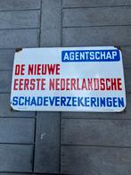 Emaille reclamebord De Nieuwe Eerste Nederlansche, Ophalen of Verzenden, Gebruikt, Reclamebord