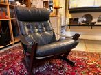 17) Scandinavische retro leren fauteuil., Ophalen, Gebruikt, ., .
