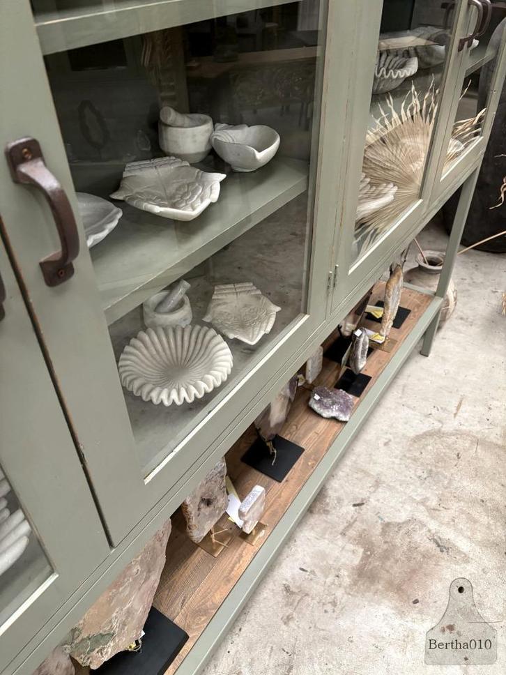 Lange, hoge vitrinekast van 254 cm ideale roomdivider, Antiek en Kunst, Curiosa en Brocante, Ophalen of Verzenden