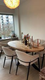 Ovale houten eettafel met metalen onderstel, Huis en Inrichting, Tafels | Eettafels, Ophalen, 100 tot 150 cm, Zo goed als nieuw