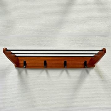 midcentury kapstok teak, hoedenplank 4 haken zwart beschikbaar voor biedingen