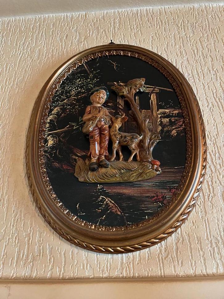 Ovaal Schilderij met Jongen en Hert, Antiek en Kunst, Kunst | Beelden en Houtsnijwerken, Ophalen