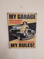 Leuk & Uniek wand bord ! My Garage /My Rules / Bieden !, Huis en Inrichting, Woonaccessoires | Tekstborden en Spreuken, Ophalen of Verzenden
