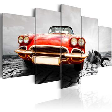 326 Rode Auto Oldtimer 5 Luik Canvas Schilderij 200x100cm beschikbaar voor biedingen