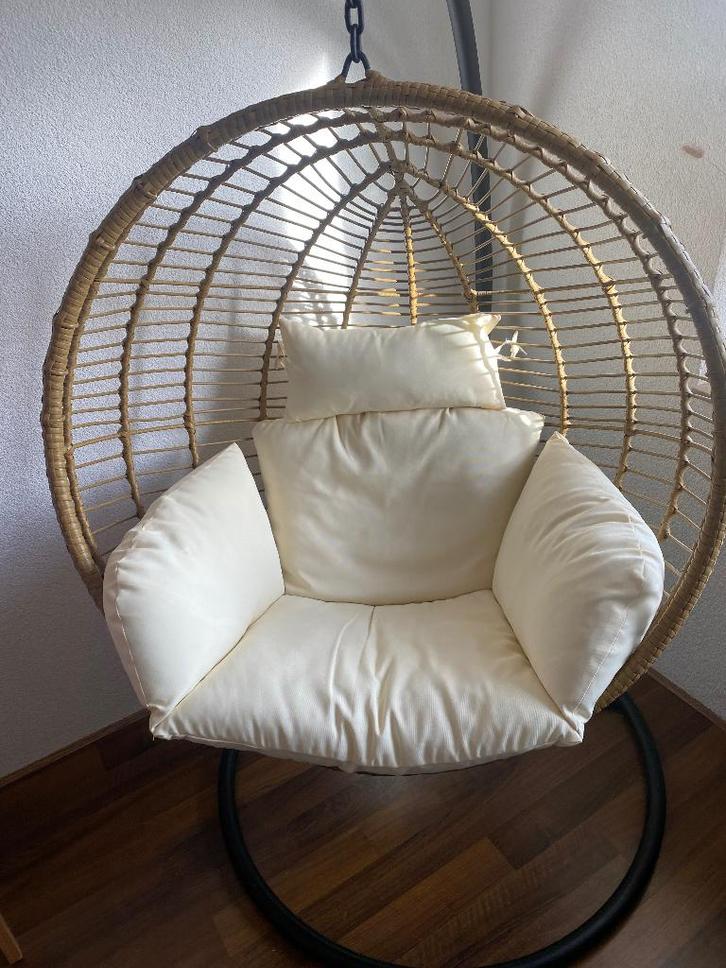 Hangstoel XL ei Xenos, Huis en Inrichting, Stoelen, Zo goed als nieuw, Eén, Metaal, Riet of Rotan, Wit, Ophalen