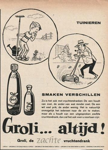 Retro reclame 1960 Groli frisdrank limonade voor tuiniers beschikbaar voor biedingen