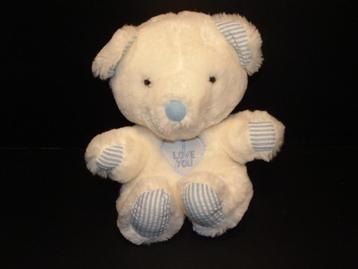 MOOIE BEER PLUCHE WIT MET BLAUW/WIT GESTREEPTE  beschikbaar voor biedingen