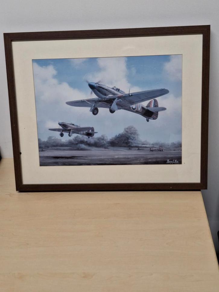 Ingelijste kunstreproductie van gevechtsvliegtuigen, Antiek en Kunst, Kunst | Schilderijen | Klassiek, Ophalen of Verzenden