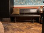 Donkerbruine leren eetbanken met chromen onderstel, Ophalen, Minder dan 75 cm, 150 tot 200 cm, Driepersoons