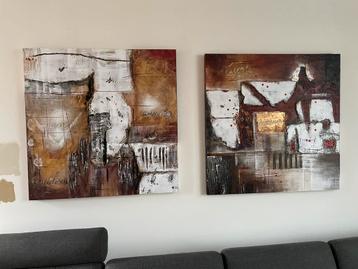 Tweeluik Abstract Schilderij – Unieke Moderne Kunst (2-delig beschikbaar voor biedingen
