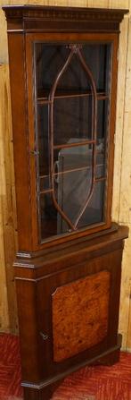 Engels Strak mahonie hoekvitrinekast zilverkast hoekkast Art, Ophalen, Gebruikt