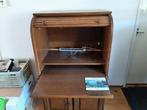 Bruin eiken secretaire met roldeur., Ophalen, Gebruikt