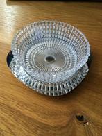 Vintage retro kristalglas schaaltje met RVS onderschotel, Ophalen of Verzenden