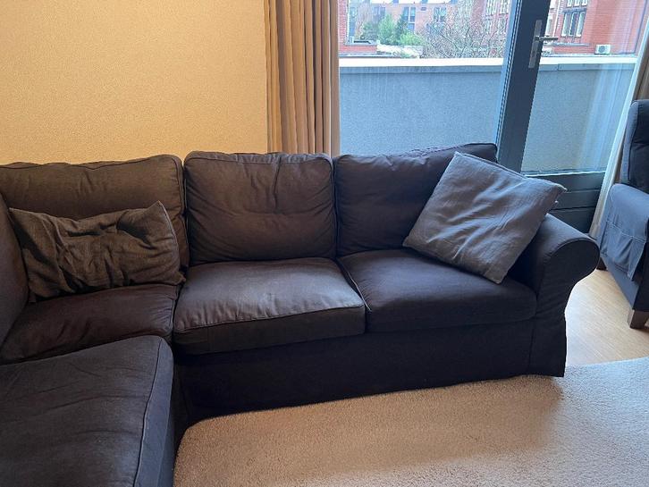 Ikea Ektorp hoekbank 2+2 zits zwart, Huis en Inrichting, Banken | Bankstellen, Gebruikt, Hoekbank, Vierpersoons of meer, 200 tot 250 cm