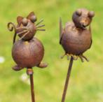 Leuke, kleine Tuinsteker, tuinprikker Kat Poes, Vogel, bruin, Tuin en Terras, Ophalen of Verzenden, Nieuw, Metaal, Dierenbeeld