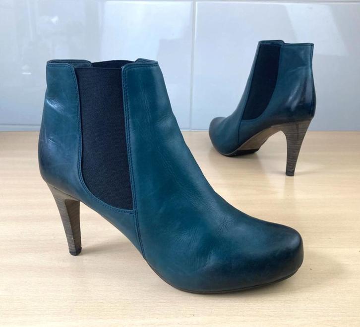 LLOYD leer laarsjes met hoge hak petrol blauw mt 39.5 (6), Kleding | Dames, Schoenen, Zo goed als nieuw, Lage of Enkellaarzen