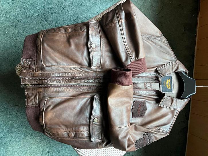 PME Legend Leren Jas Fighter bomber Maat S / M, Kleding | Heren, Jassen | Zomer, Gedragen, Maat 52/54 (L), Bruin, Ophalen of Verzenden