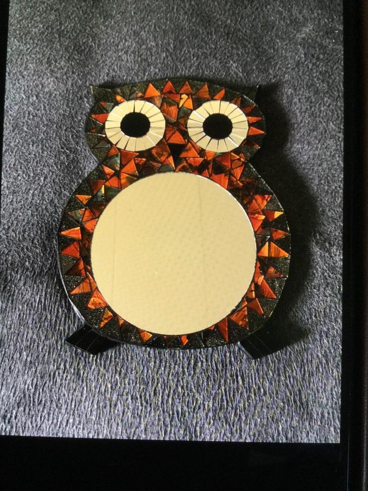 Spiegel mozaiek uil 33x36 cm, Huis en Inrichting, Woonaccessoires | Spiegels, Zo goed als nieuw, Minder dan 50 cm, Minder dan 100 cm