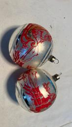 Vintage antieke kerstbal, rood bedrukt kerstman op slee, Ophalen of Verzenden, Zo goed als nieuw